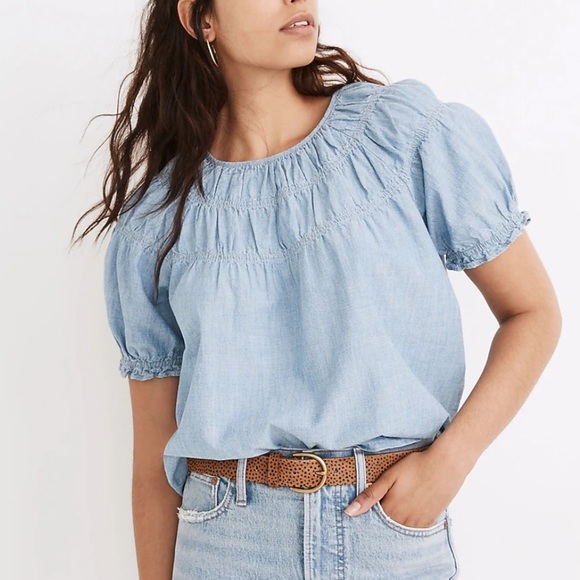 Madewell Denim Puff-Sleeve Top- NWT - Picture 1 of 7